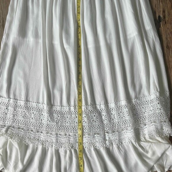 White Strapless Boho Embroidered A-Line Dress Holiday Wedding Romantic Festival - Picture 9 of 12